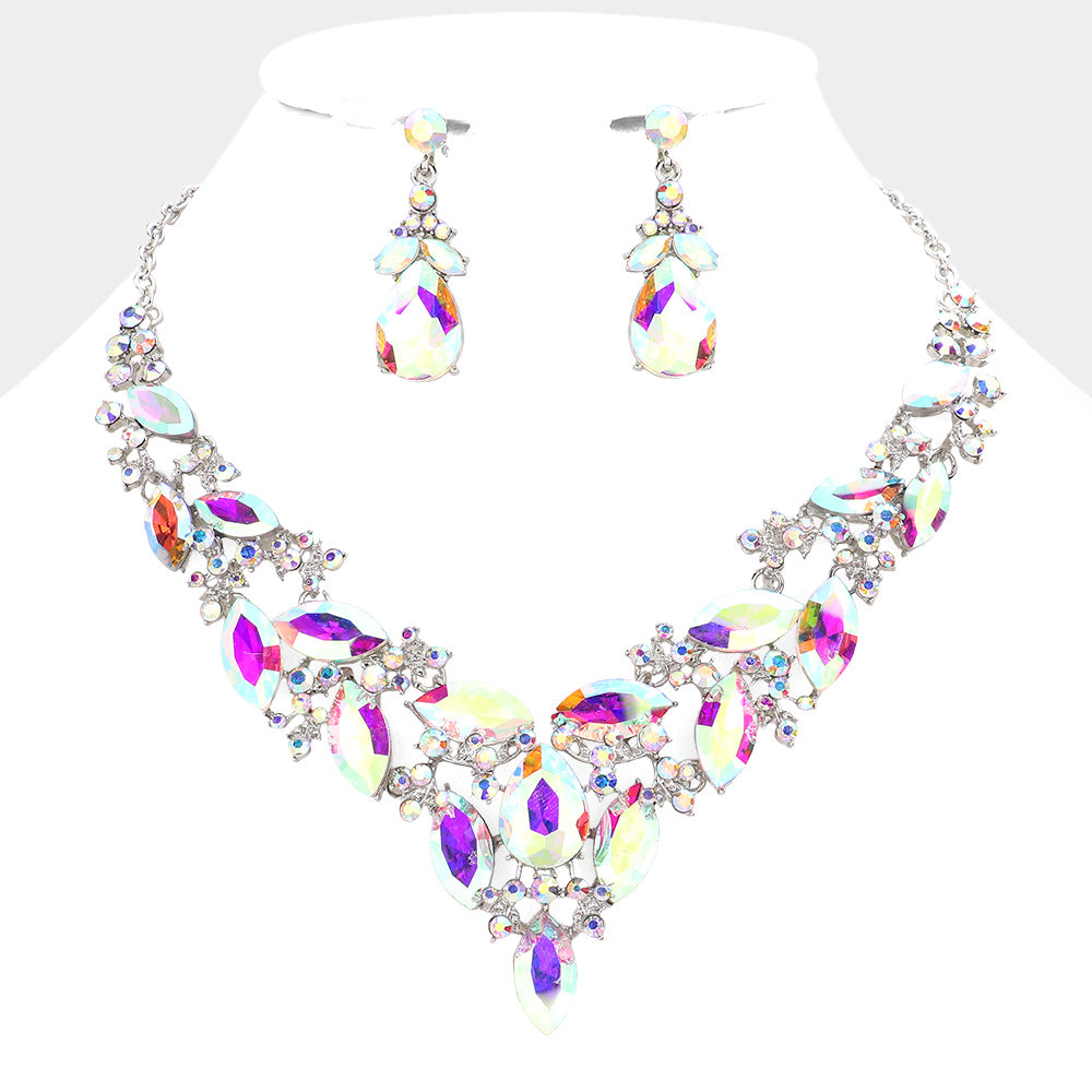 Marquise Stone Cluster Evening Necklace- 13 COLORS AVAILABLE!!