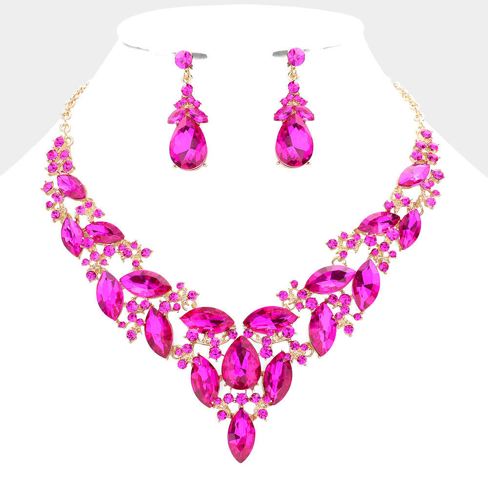 Marquise Stone Cluster Evening Necklace- 13 COLORS AVAILABLE!!