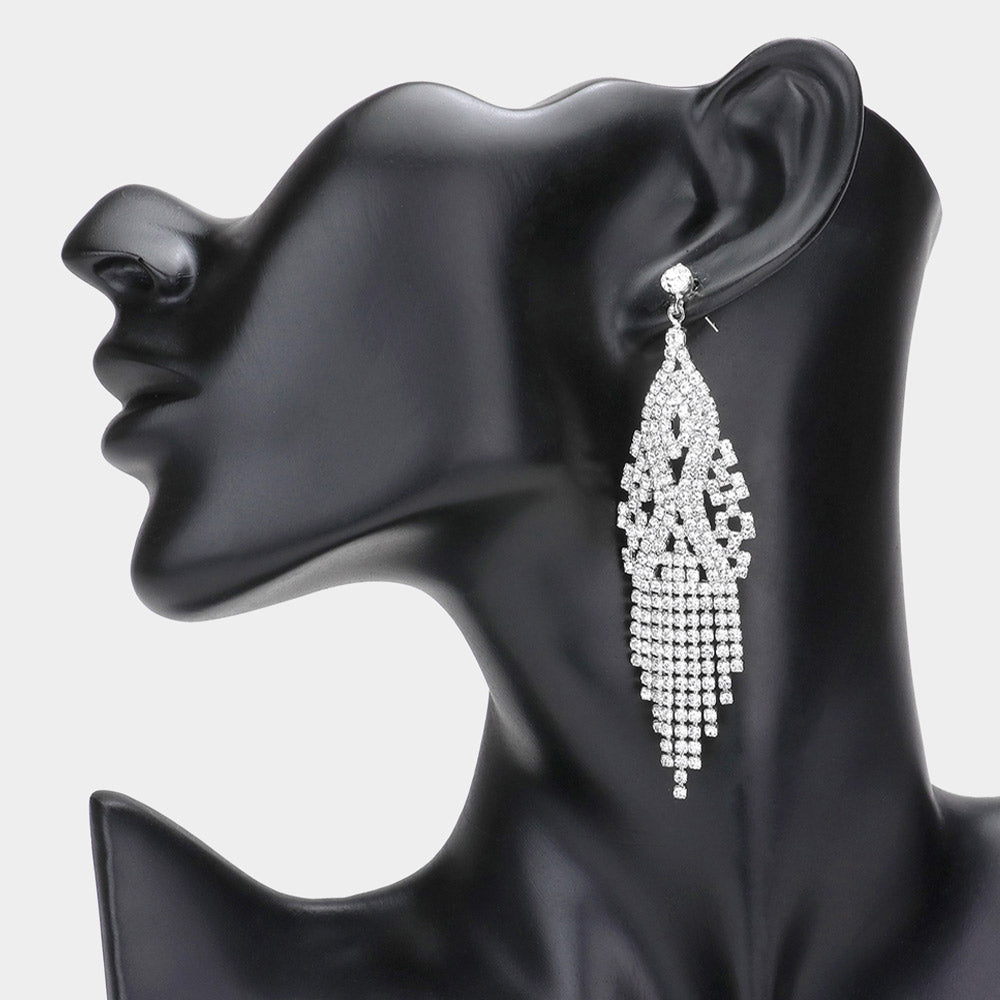 Stone Pave Fringe Evening Earrings- Clear Stones