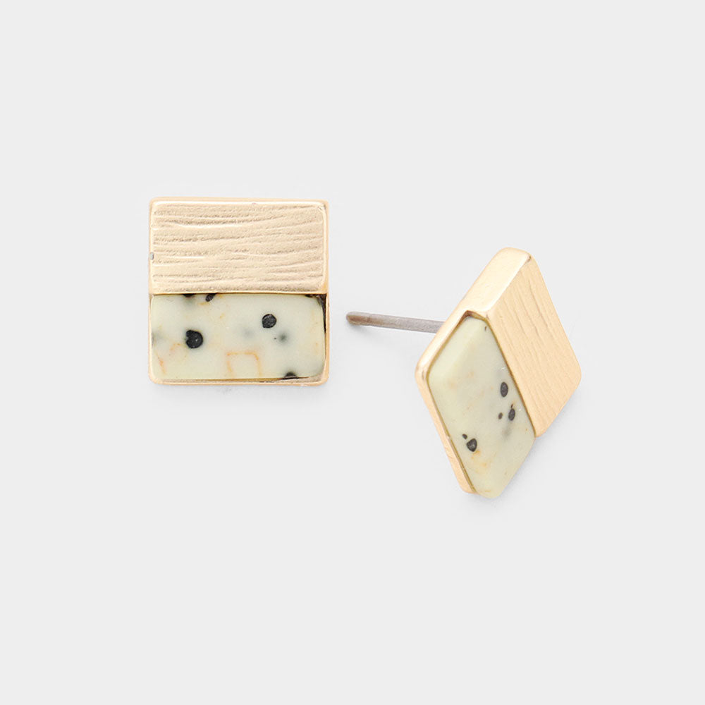 Natural Stone Accented Square Stud Earrings- 2 COLORS AVAILABLE!!