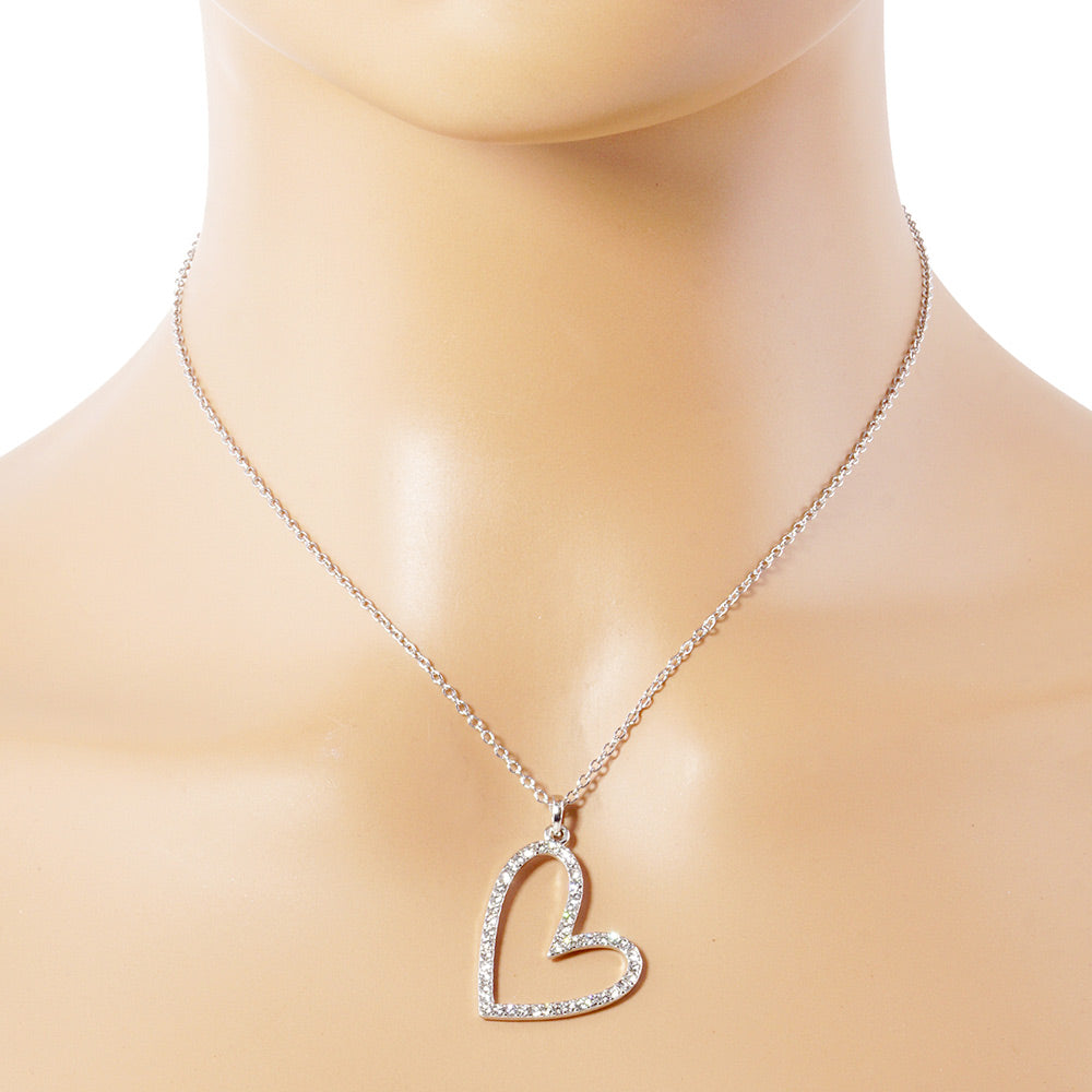 Stone Paved Open Heart Pendant Necklace- 2 COLORS AVAILABLE!!