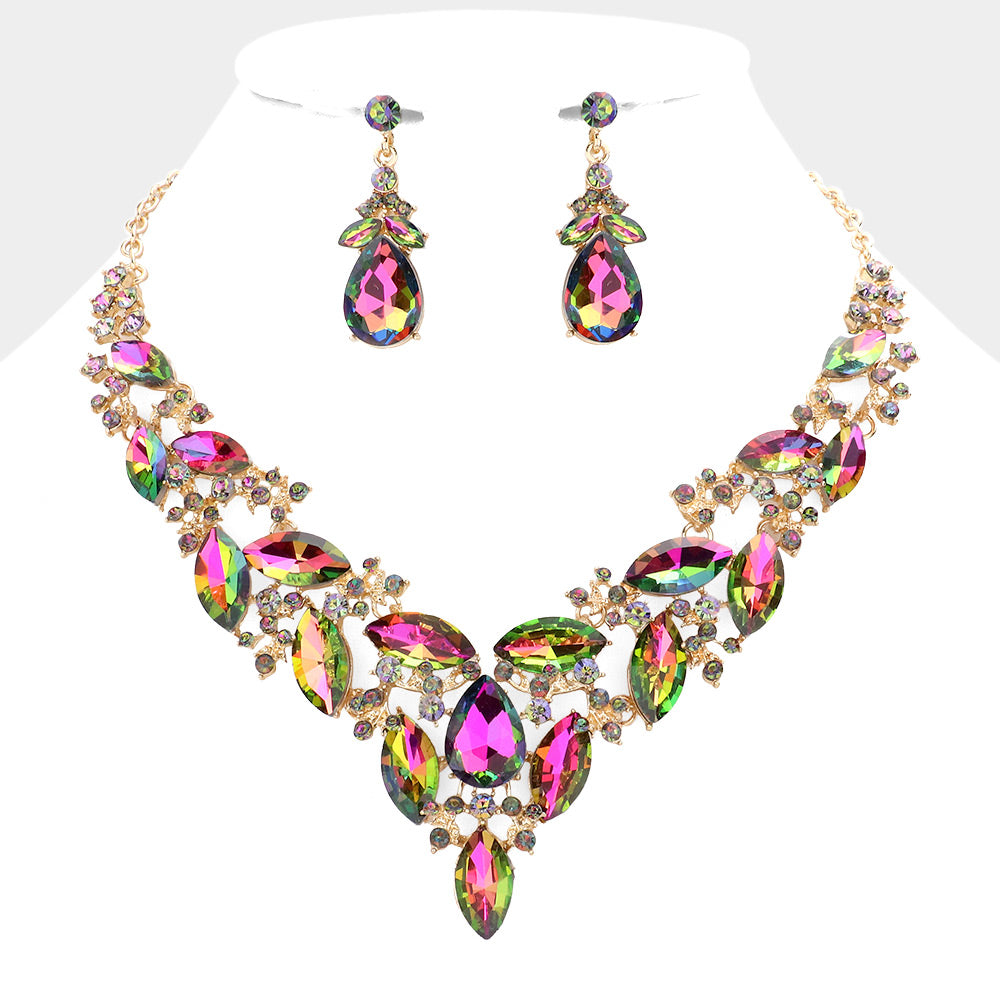 Marquise Stone Cluster Evening Necklace- 13 COLORS AVAILABLE!!