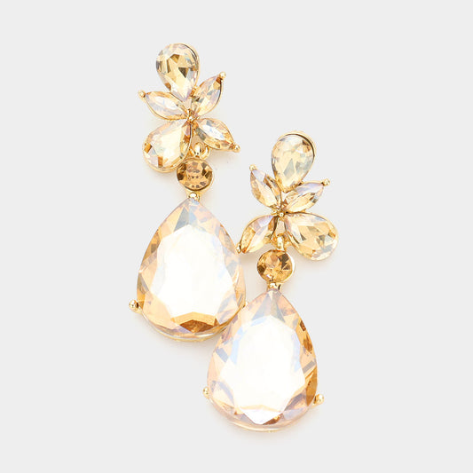 Teardrop Stone Dangle Evening Earrings- Topaz