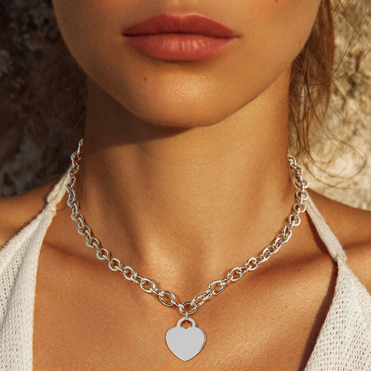 White Gold Dipped Brass Metal Heart Lock Pendant Necklace- 2 COLORS AVAILABLE!!