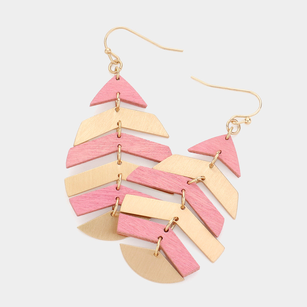 Wood Leaf Dangle Earrings- 5 COLORS AVAILABLE!!