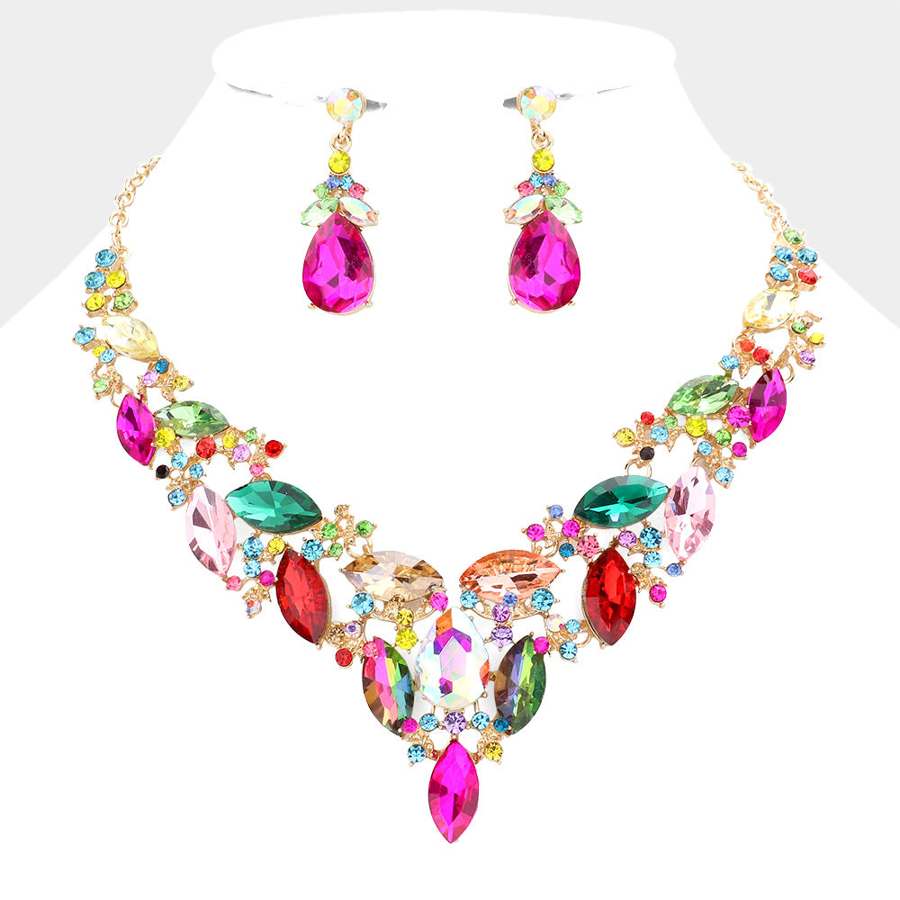 Marquise Stone Cluster Evening Necklace- 13 COLORS AVAILABLE!!