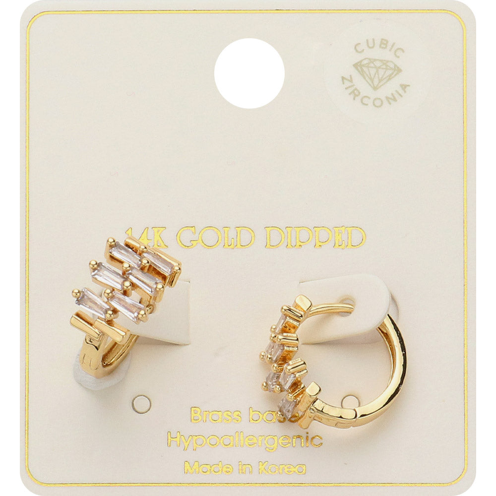 14K Gold Dipped CZ Embellished Huggie Hoop Earrings- 2 COLORS AVAILABLE!