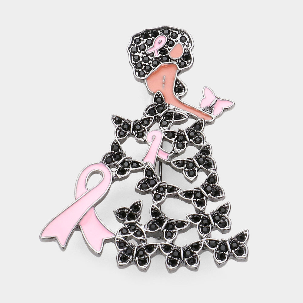 Metal Pink Ribbon Butterfly Dress Girl Pin Brooch- 3 COLORS AVAILABLE!!