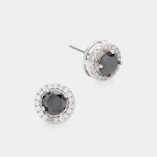 14K Gold Dipped CZ Stone Stud Halo Earrings- 11 COLORS AVAILABLE!!