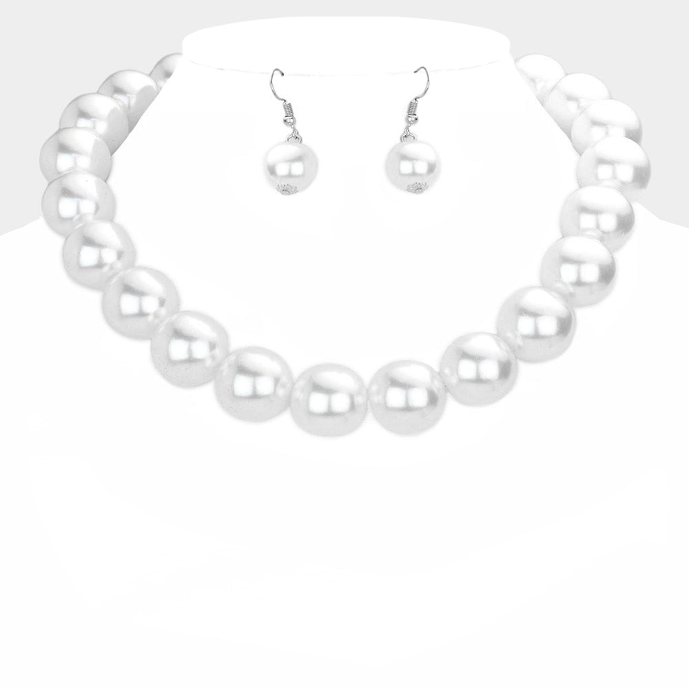 Oversized Pearl Necklace with Dangle Earrings- 3 COLORS AVAILABLE!!