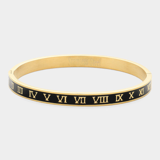 Designer Inspired Roman Numeral Stainless Steel Hinged Bangle Bracelet- 3 COLORS AVAILABLE!!