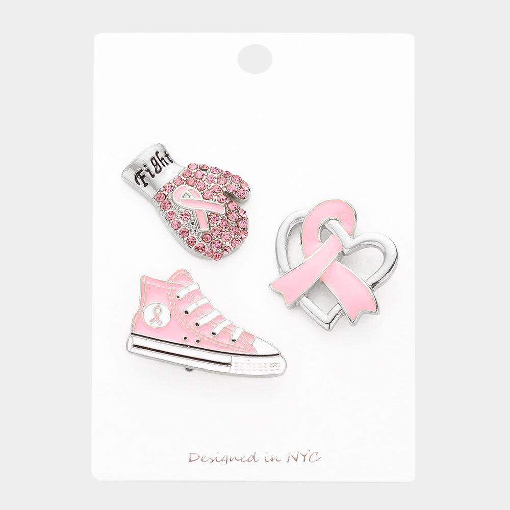 3PCS - Pink Ribbon Glove Sneakers Heart Pin Brooches - 4 COLORS AVAILABLE!!