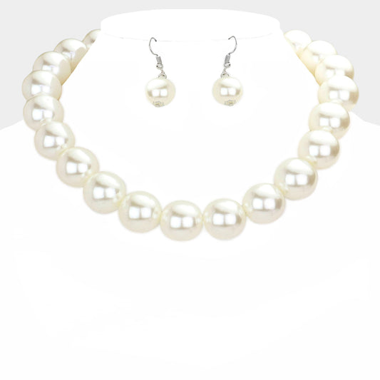 Oversized Pearl Necklace with Dangle Earrings- 3 COLORS AVAILABLE!!