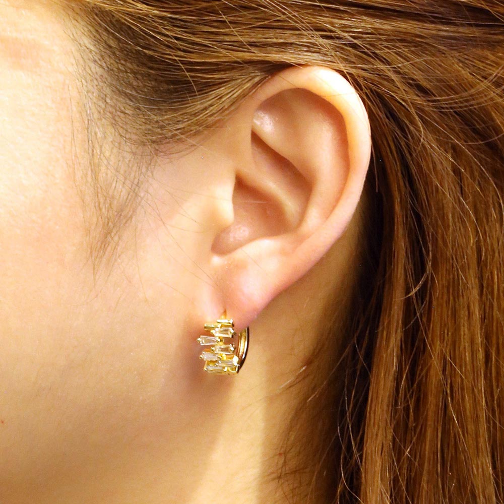 14K Gold Dipped CZ Embellished Huggie Hoop Earrings- 2 COLORS AVAILABLE!