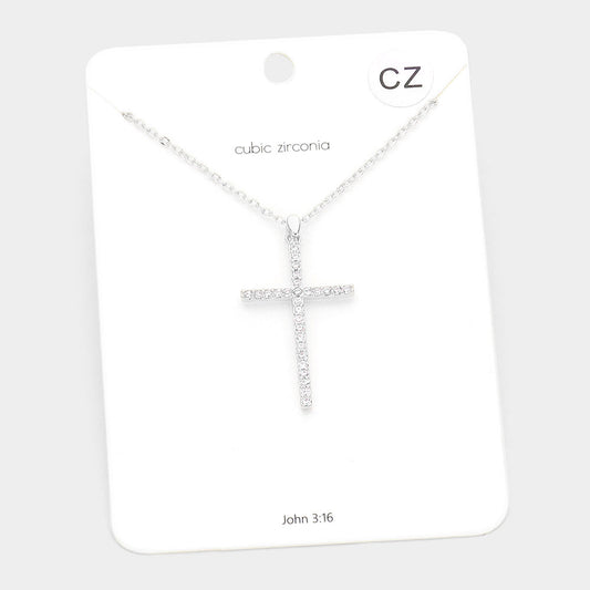 CZ Embellished Cross Pendant Necklace- 2 COLORS AVAILABLE!!