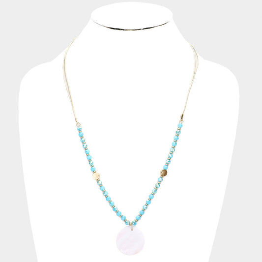 Mother of Pearl Pendant Faceted Beaded Adjustable Necklace