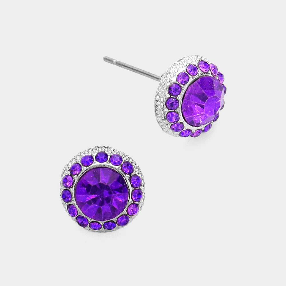 Round Colored Rhinestone Stud Evening Earrings- 12 COLORS AVAILABLE!!