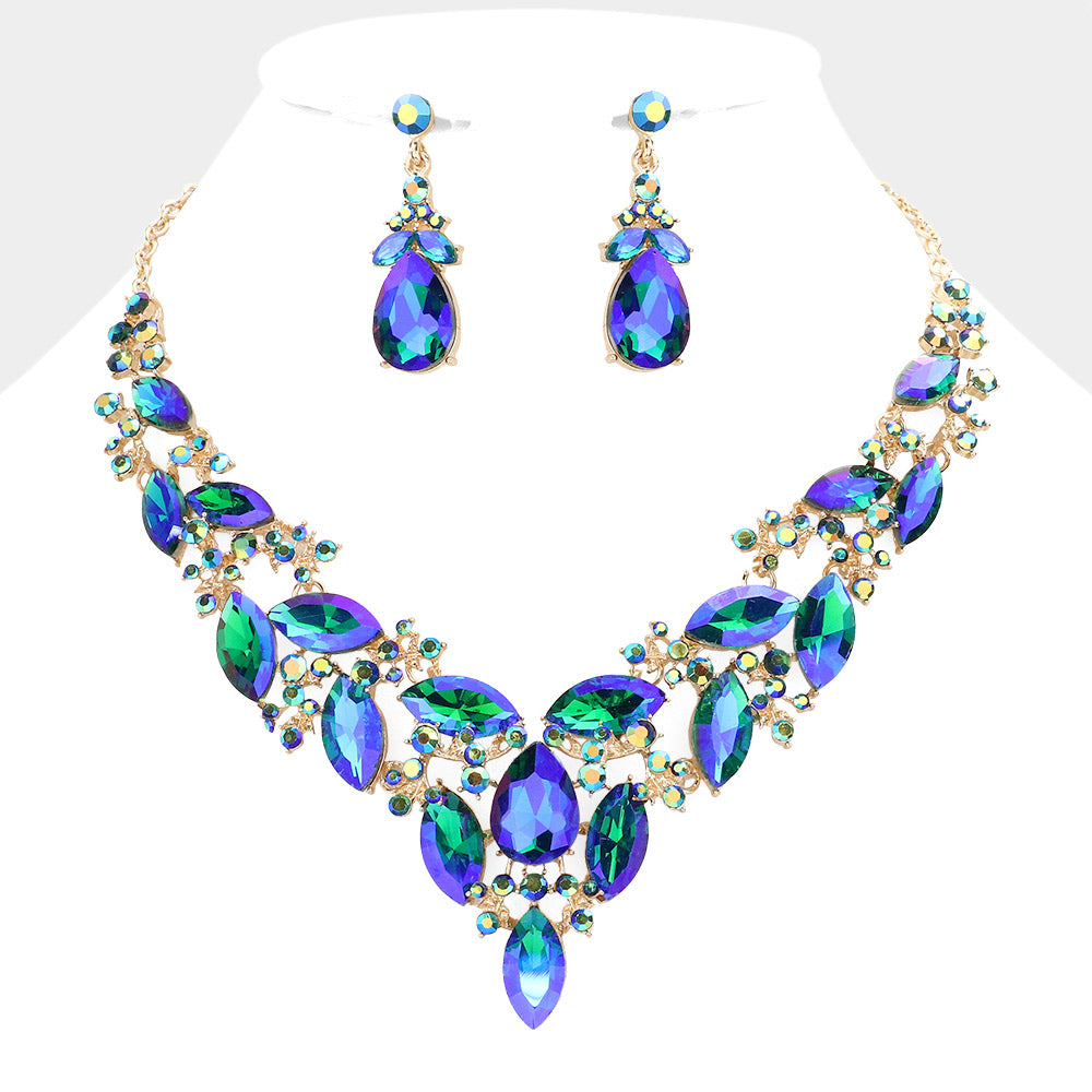 Marquise Stone Cluster Evening Necklace- 13 COLORS AVAILABLE!!