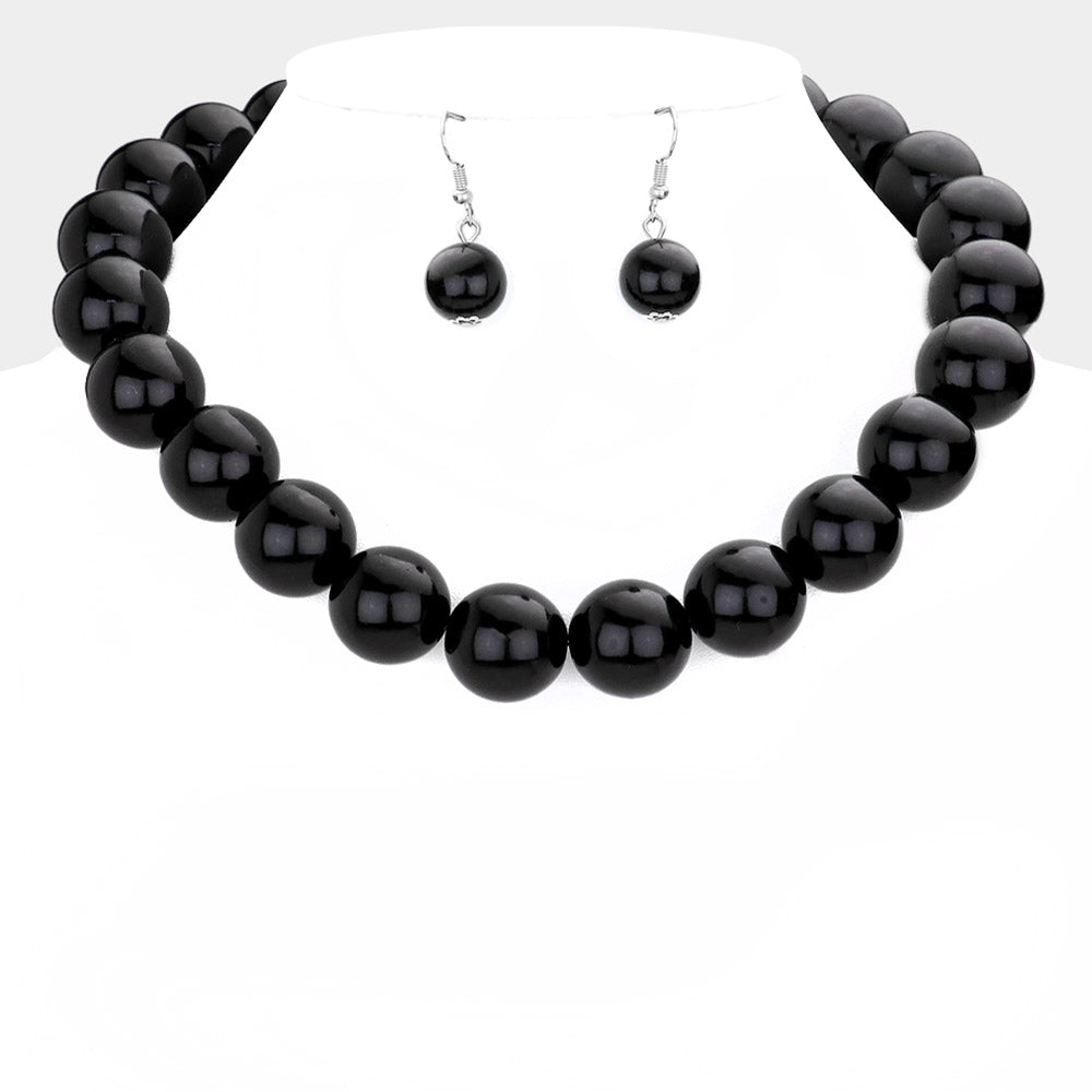 Oversized Pearl Necklace with Dangle Earrings- 3 COLORS AVAILABLE!!