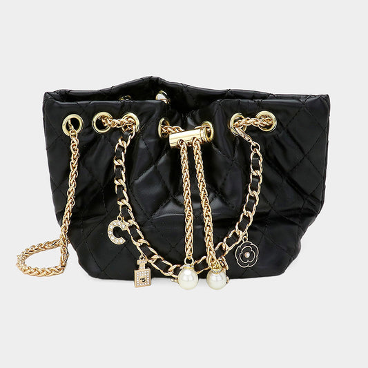 Designer Inspired Charm Chain Faux Leather Small Bucket Bag- 3 COLORS AVAILABLE!