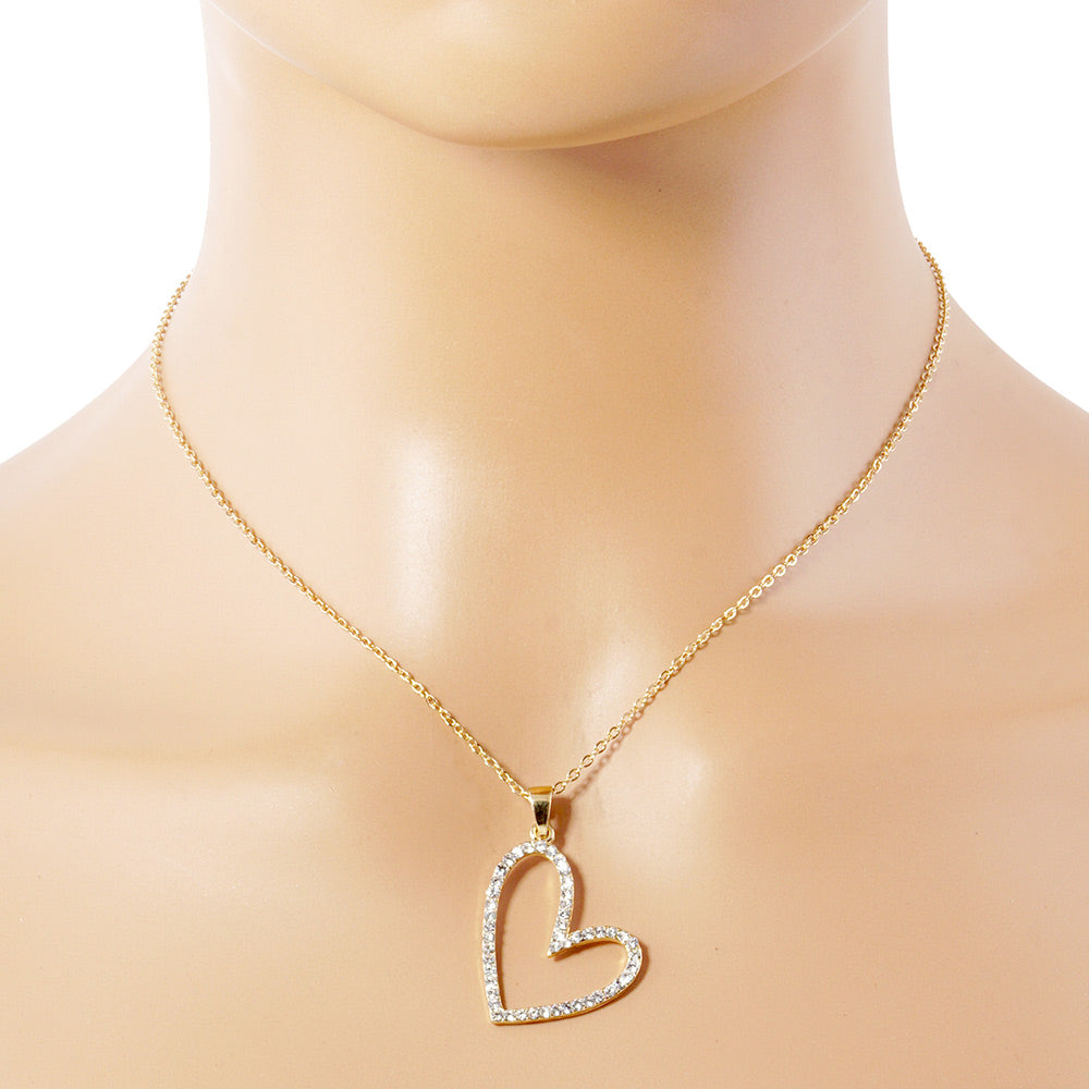 Stone Paved Open Heart Pendant Necklace- 2 COLORS AVAILABLE!!