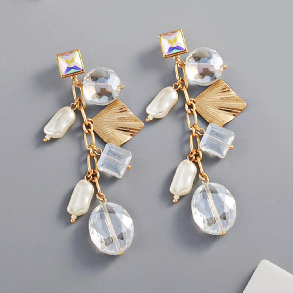 Pearl Geometric Bead Dangle Earrings