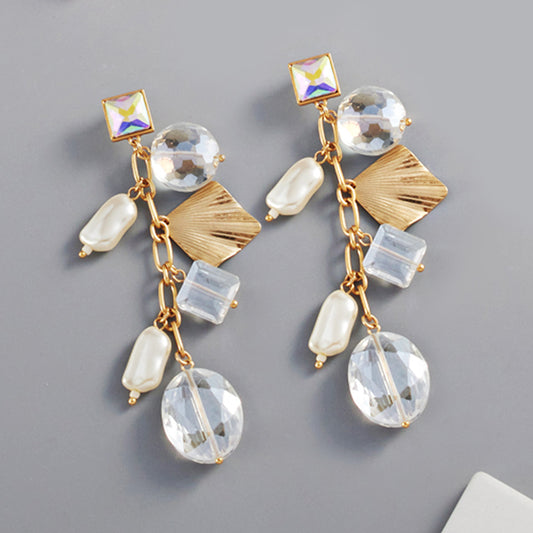 Pearl Geometric Bead Dangle Earrings