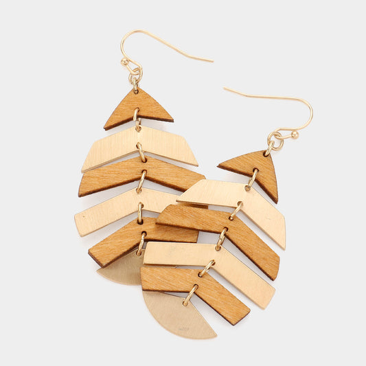 Wood Leaf Dangle Earrings- 5 COLORS AVAILABLE!!