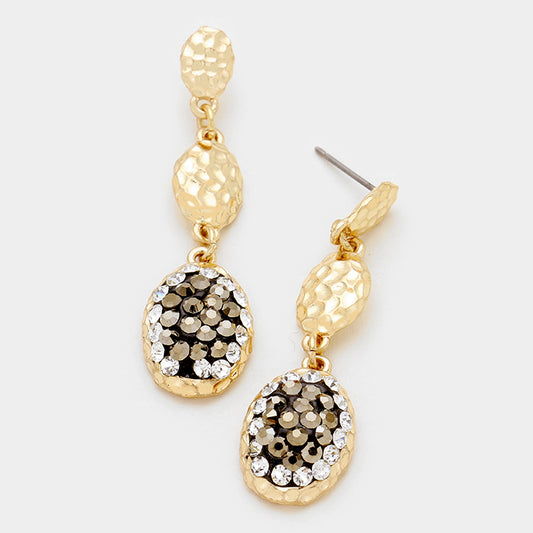 Crystal pave oval metal earrings