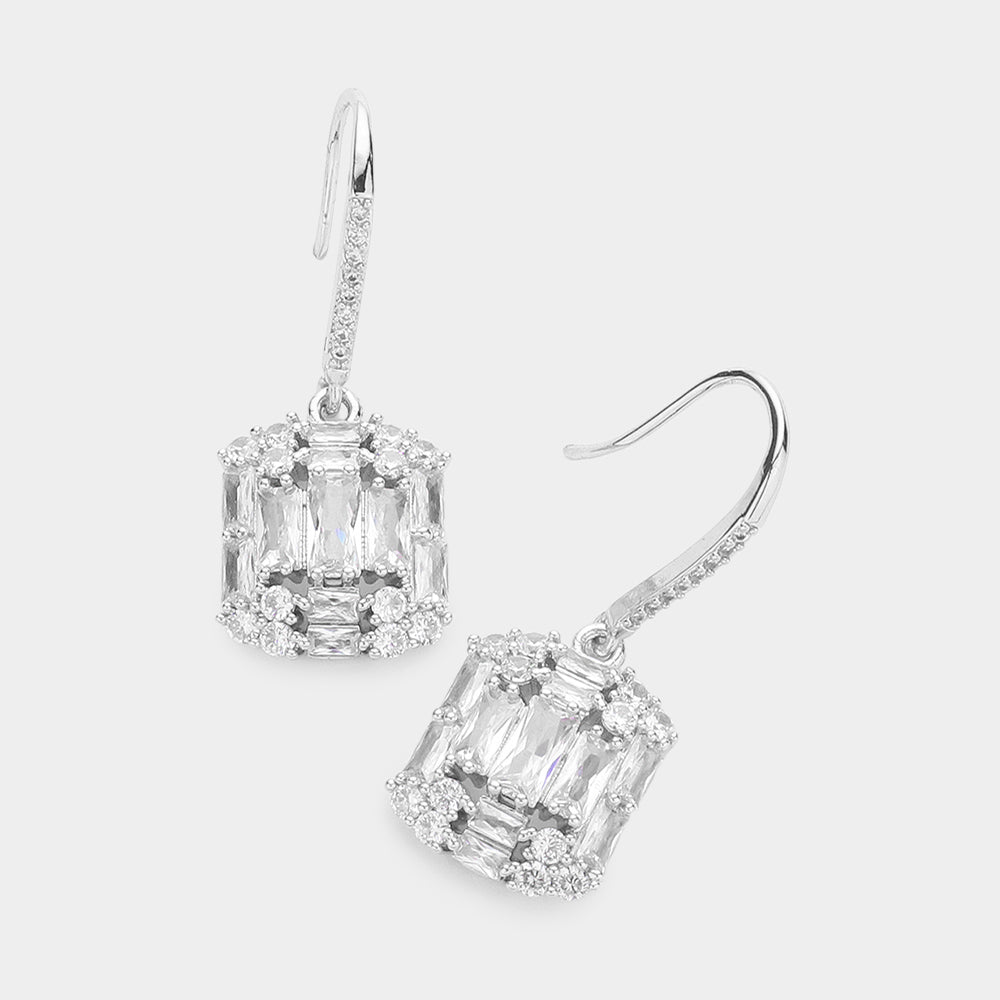 CZ Multi Stone Cluster Dangle Evening Earrings