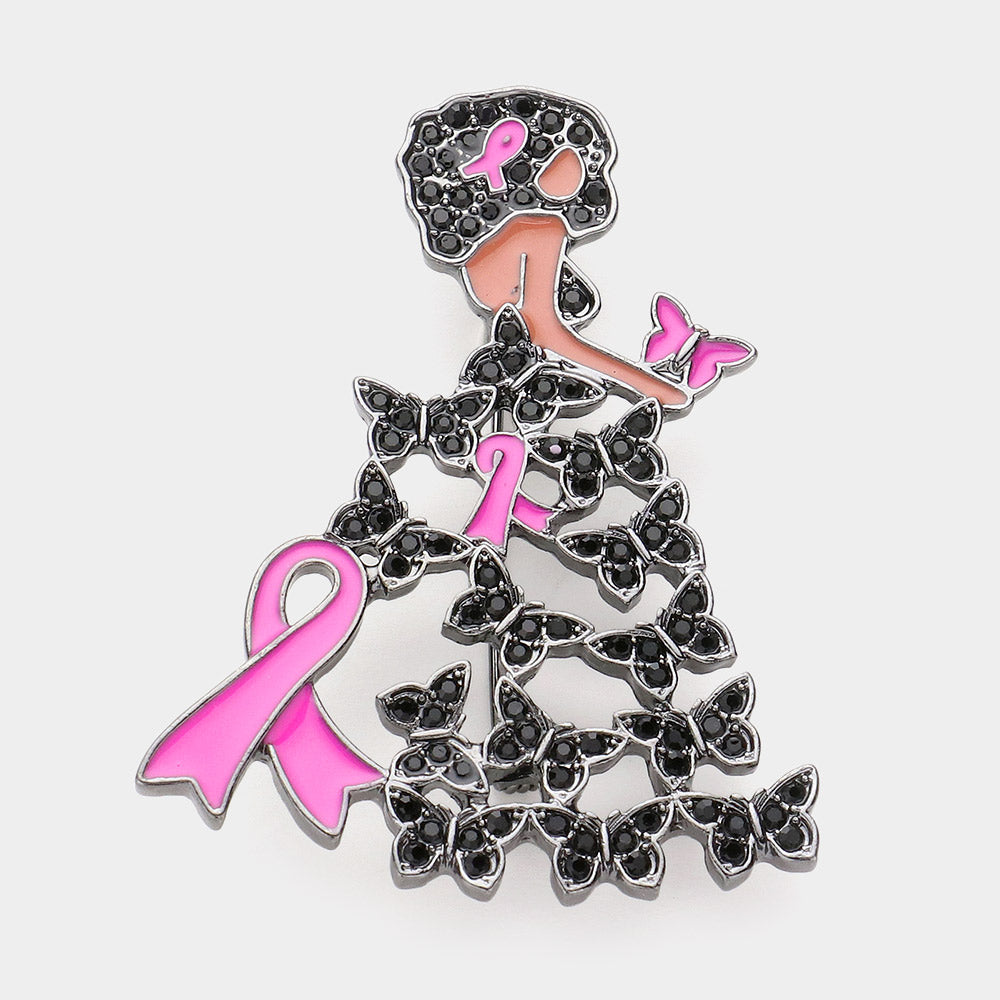 Metal Pink Ribbon Butterfly Dress Girl Pin Brooch- 3 COLORS AVAILABLE!!