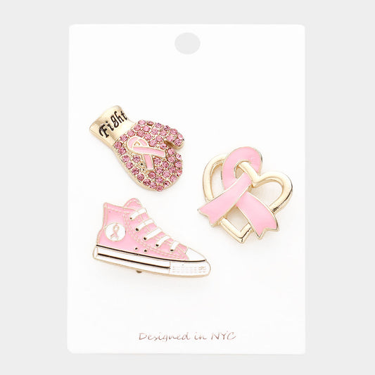 3PCS - Pink Ribbon Glove Sneakers Heart Pin Brooches - 4 COLORS AVAILABLE!!