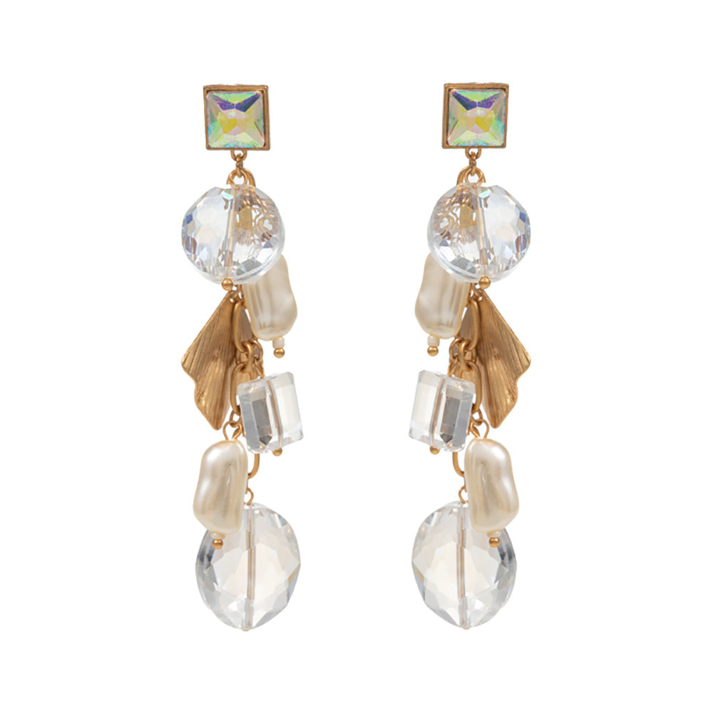 Pearl Geometric Bead Dangle Earrings