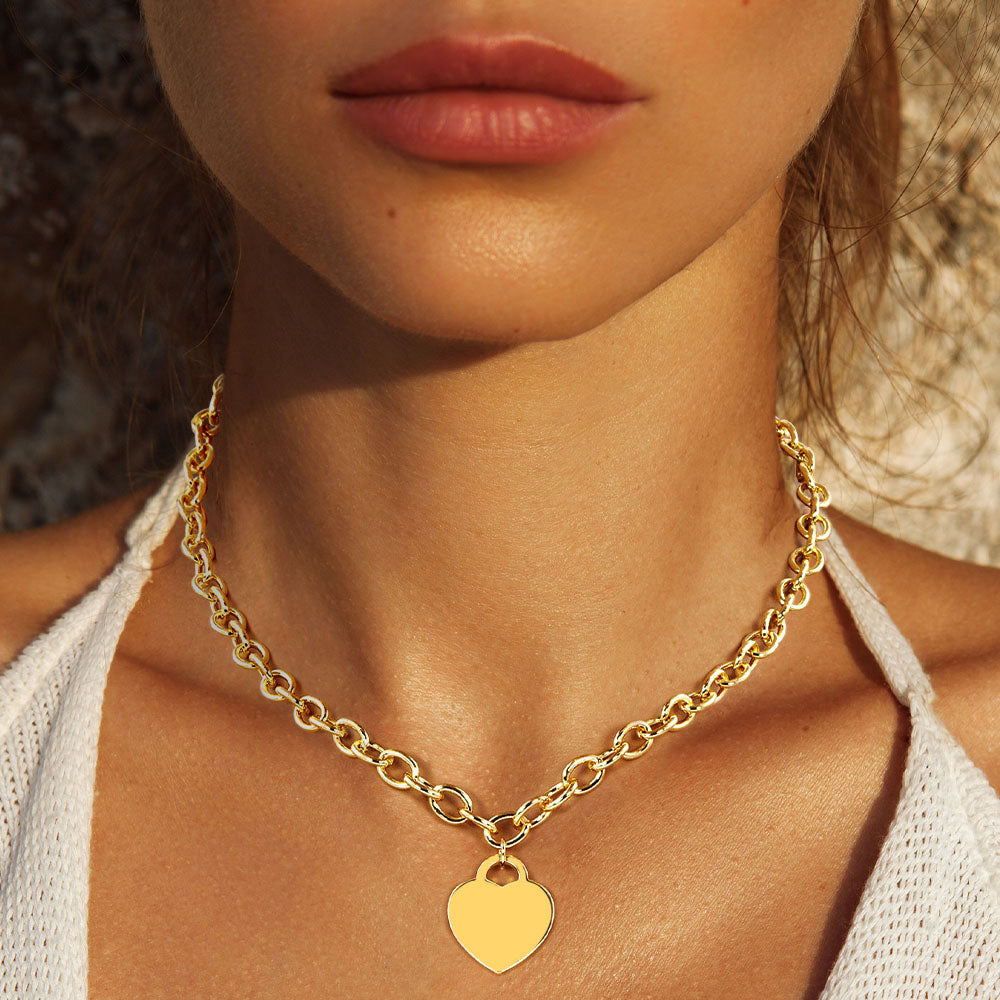 White Gold Dipped Brass Metal Heart Lock Pendant Necklace- 2 COLORS AVAILABLE!!