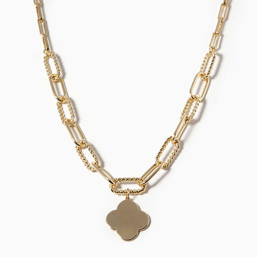 White Gold Dipped Quatrefoil Pendant Necklace