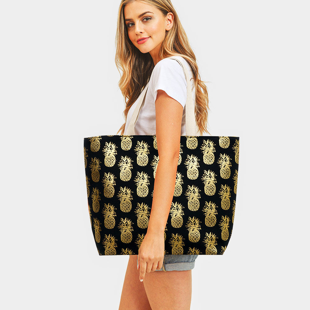 The Maria - Metallic Pineapple Patterned Beach Tote Bag- 4 COLORS AVAILABLE!!