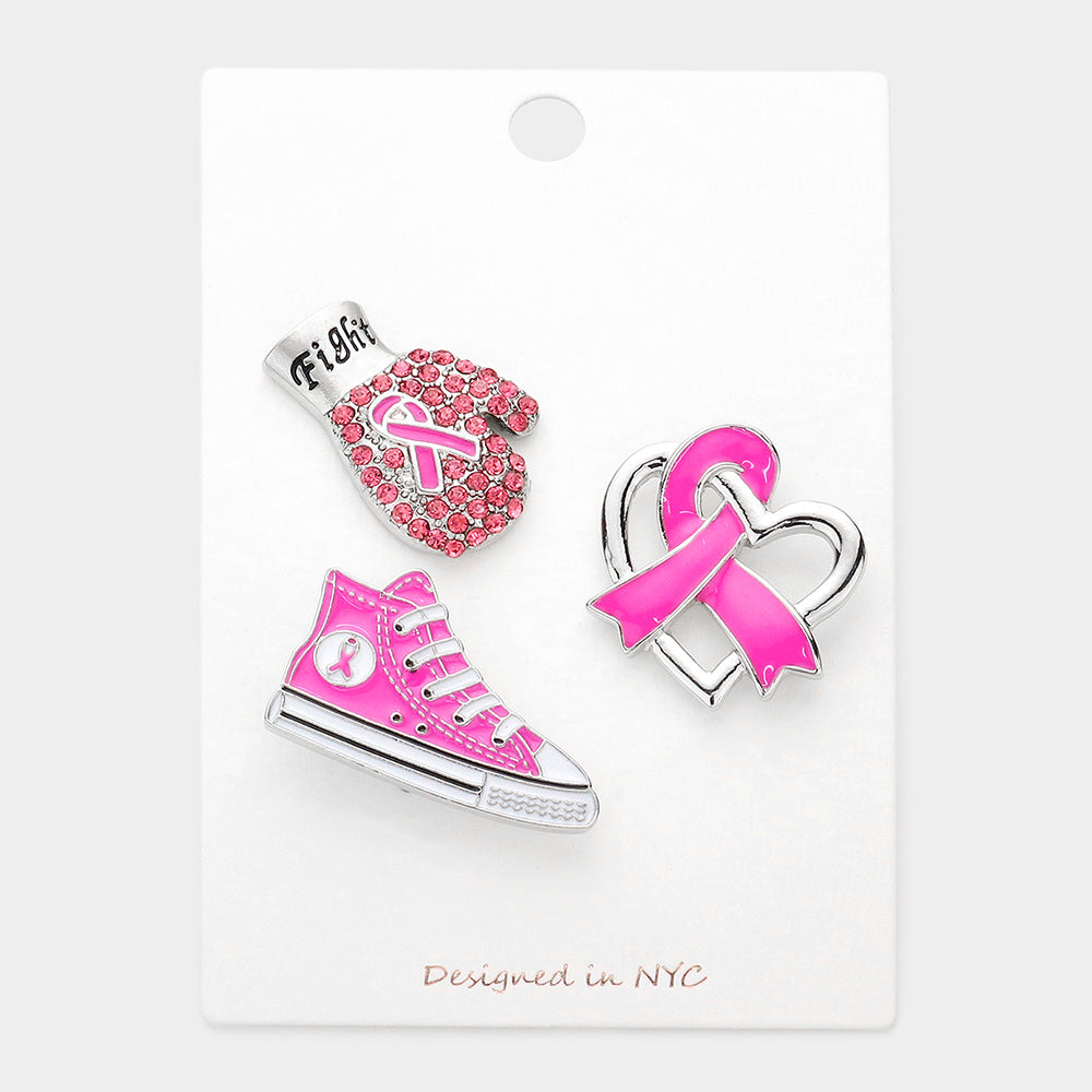 3PCS - Pink Ribbon Glove Sneakers Heart Pin Brooches - 4 COLORS AVAILABLE!!