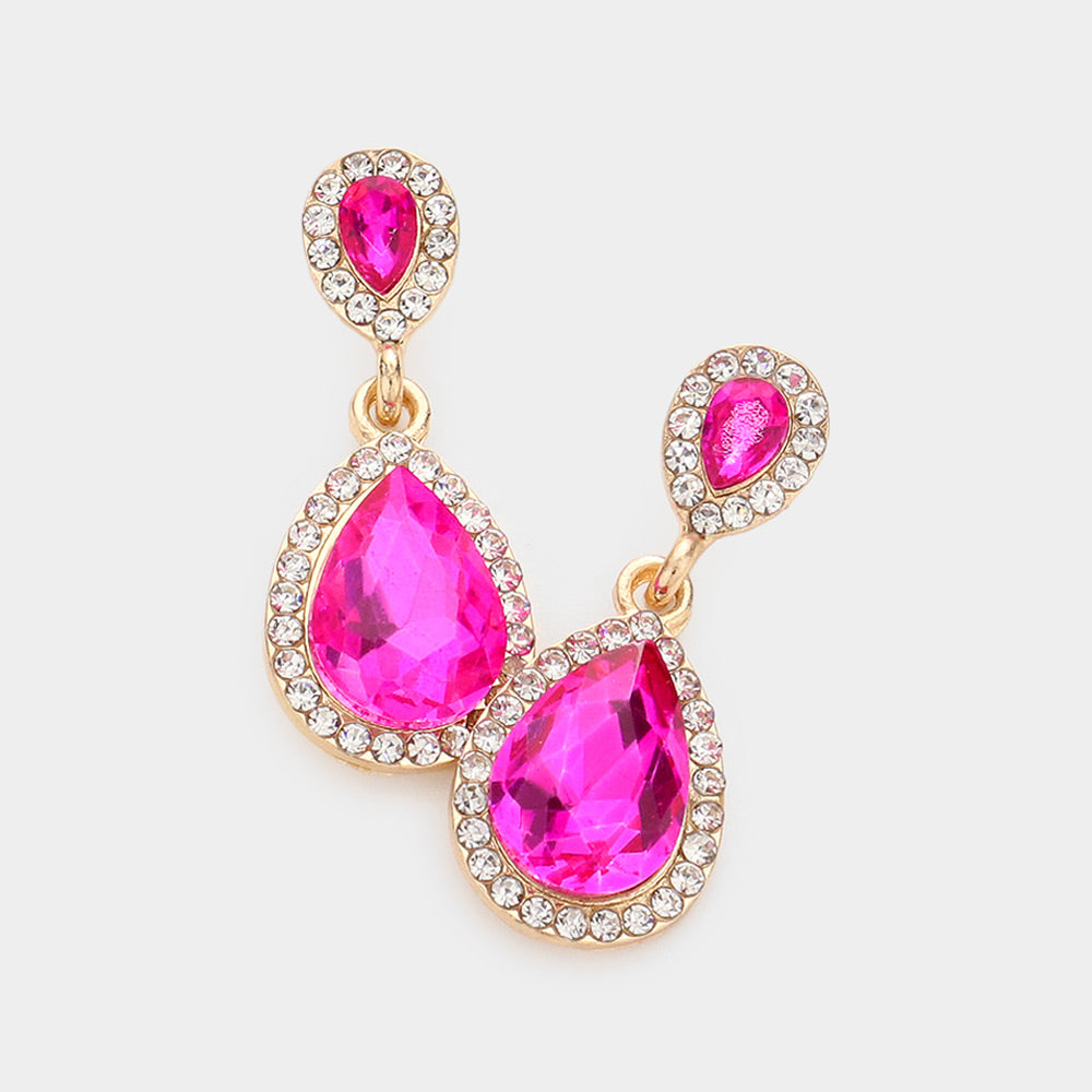 Double Teardrop Stone Evening Earrings- 6 COLORS AVAILABLE!!