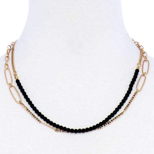 Double Layer Beaded And Chain Necklace - 7 COLORS AVAILABLE!!