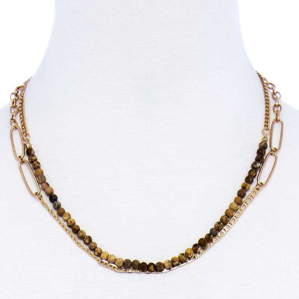 Double Layer Beaded And Chain Necklace - 7 COLORS AVAILABLE!!