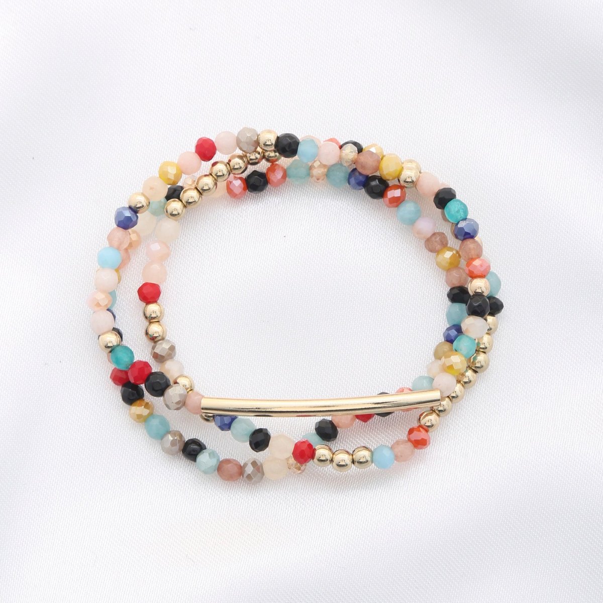 3 Row Glass Bead Stretch Bracelet