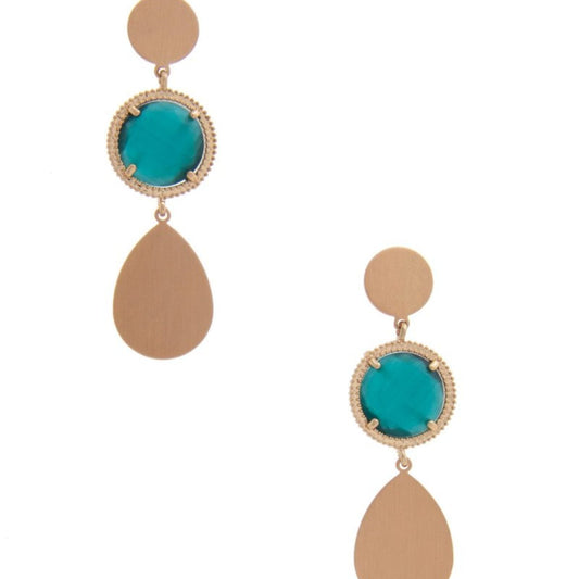 Round Gem Teardrop Dangle Earring -  3 COLORS AVAILABLE!!