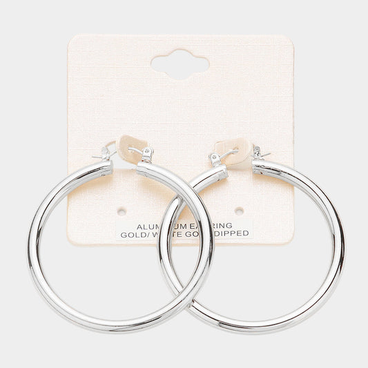 2" White Gold Dipped Aluminum Pin Catch Hoop Earrings- 2 COLORS AVAILABLE!!
