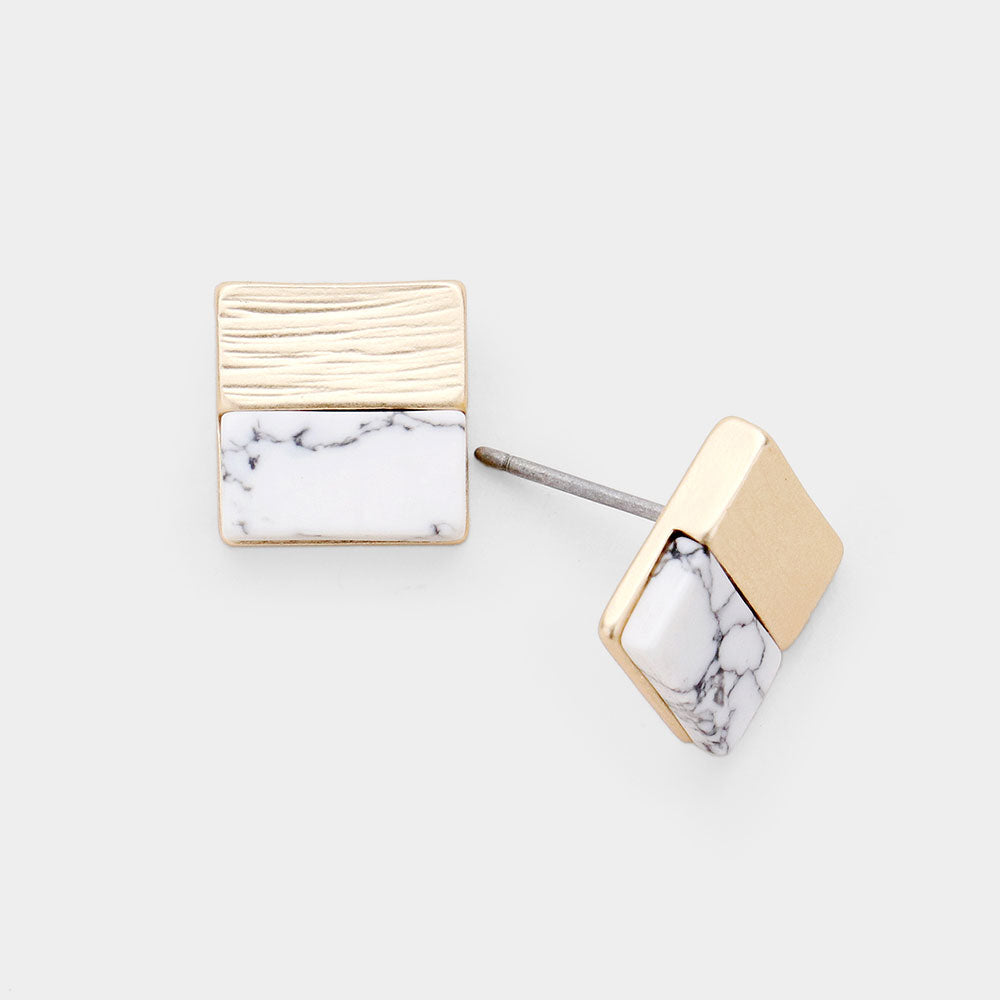 Natural Stone Accented Square Stud Earrings- 2 COLORS AVAILABLE!!