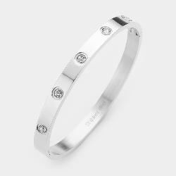 Crystal Embellished Stainless Steel Bangle Bracelet - Silver