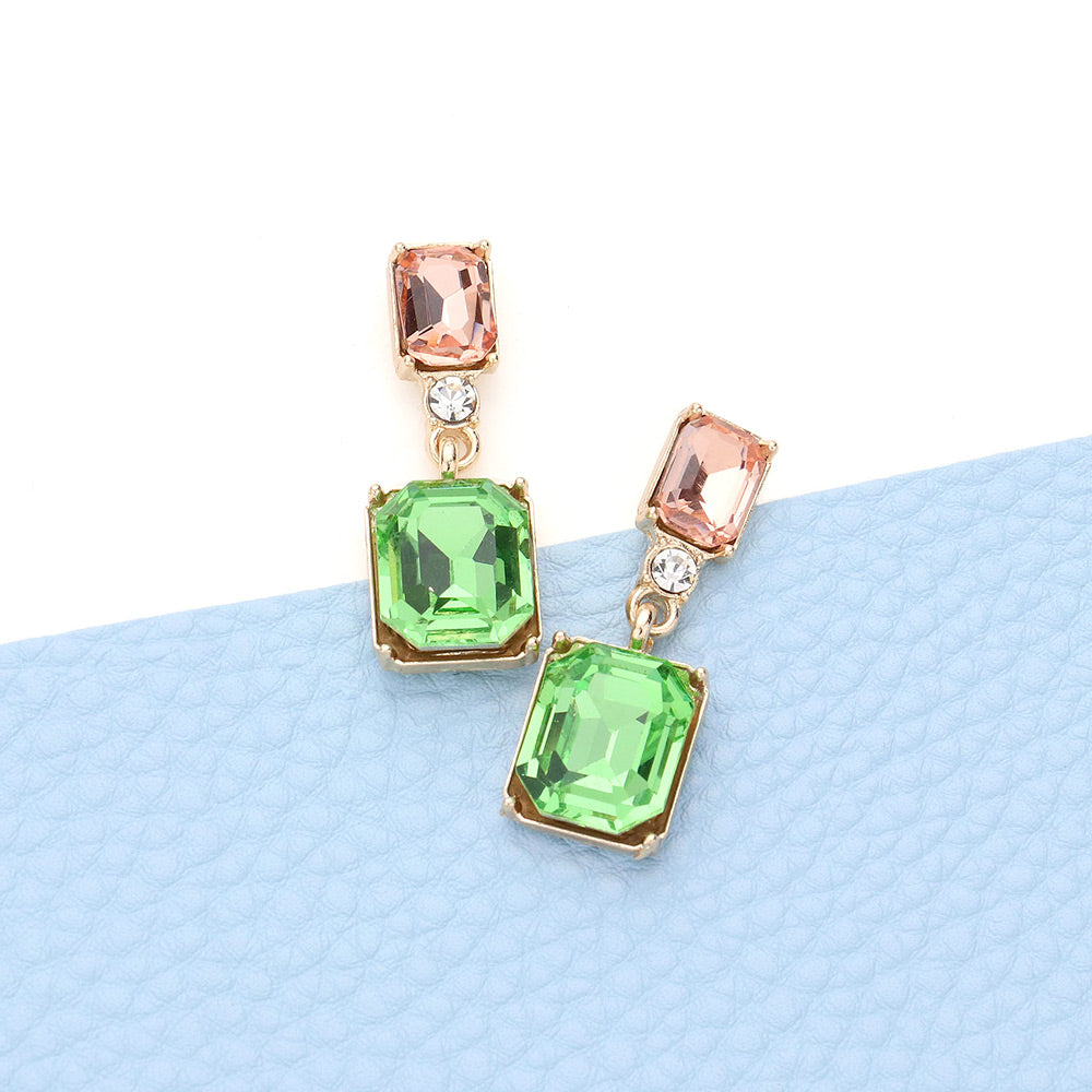Multi-Colored Emerald Cut Stone Link Dangle Evening Earrings- 6 COLORS AVAILABLE!!