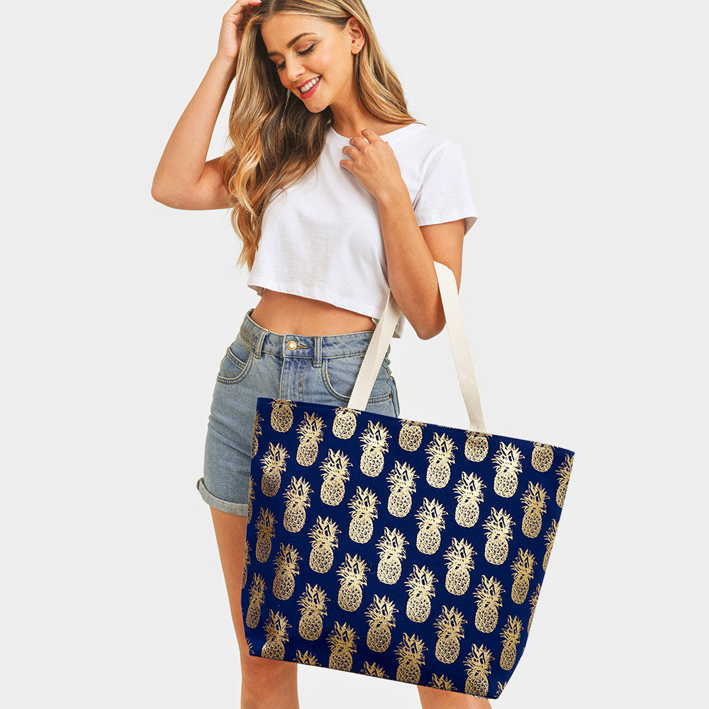 The Maria - Metallic Pineapple Patterned Beach Tote Bag- 4 COLORS AVAILABLE!!