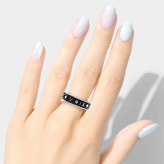 Stone Embellished Enamel Roman Numerals Stretch Ring- 3 COLORS AVAILABLE!!