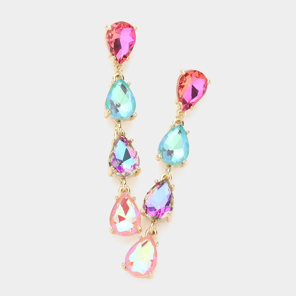 Teardrop Stone Link Dangle Evening Earrings- 20 COLORS AVAILABLE!!