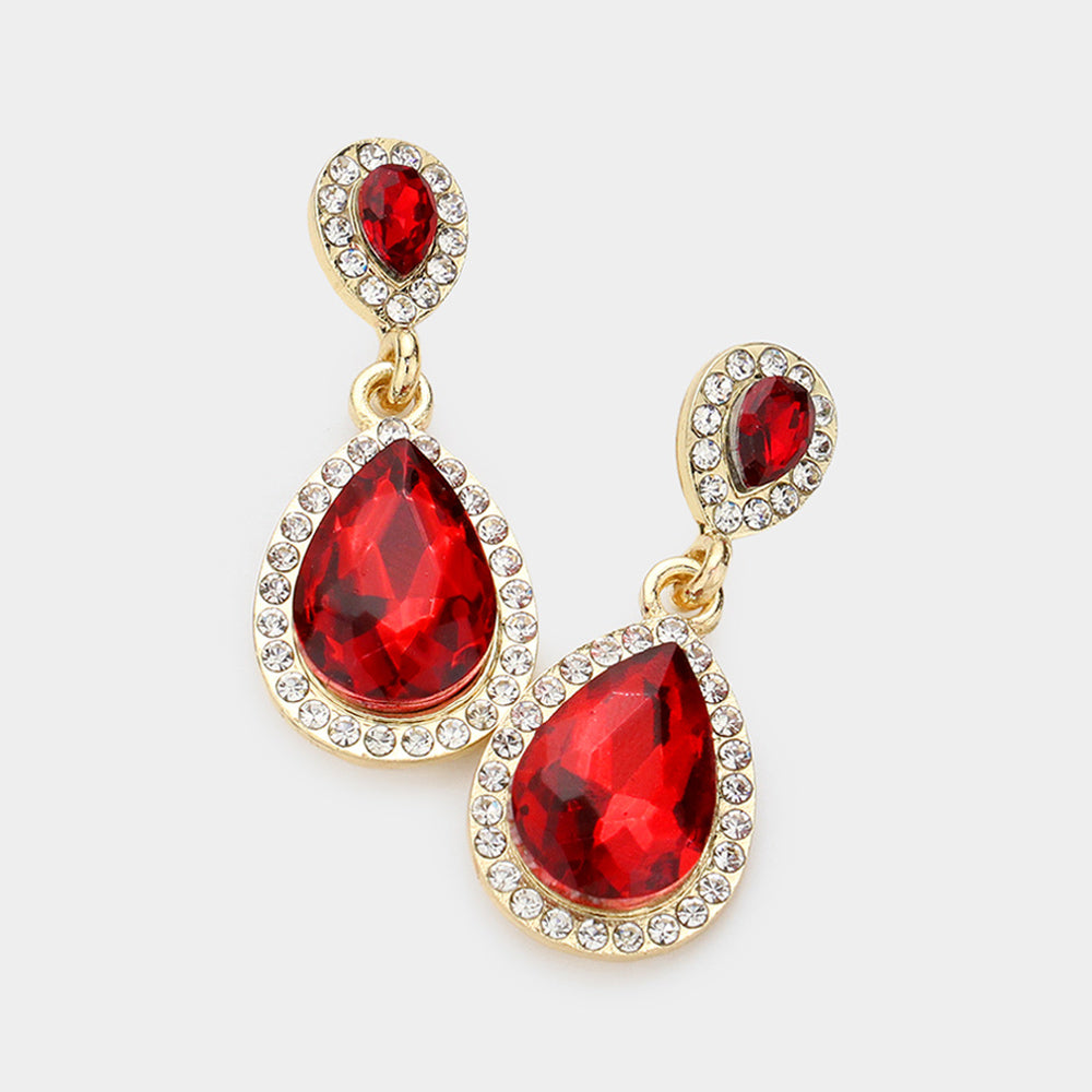 Double Teardrop Stone Evening Earrings- 6 COLORS AVAILABLE!!